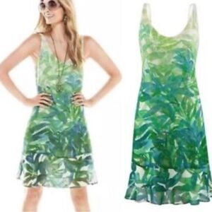 Cabi Castaway Tropical Palm Print Sleeves Dress Fully Lined Size Small